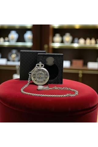Kişiye Özel Kutulu Sayı Kabartmalı Gümüş Köstekli Saat