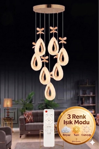 Lalin Gold Kumandalı 7li Avize