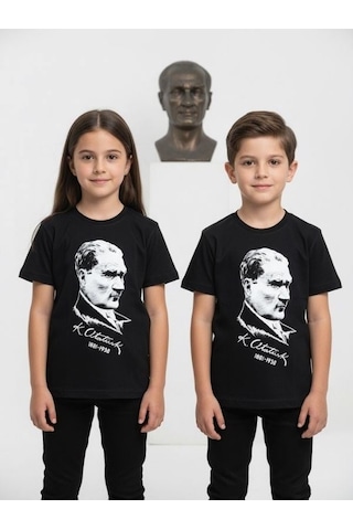 Zekids Çocuk Atatürk Baskılı Yarım Kollu T-shirt-17205 Siyah