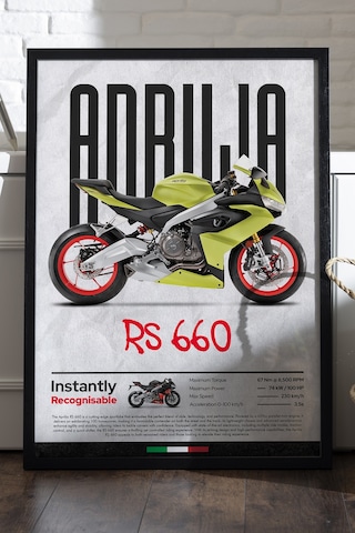 Aprilia Rs 660 Siyah Ahşap Çerçeveli Poster, Dekoratif Motosiklet Duvar Tablosu Çok Renkli
