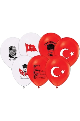 12 Ad Türk Bayraklı Ve Atatürk Baskılı Balon 23 Nisan Balon Süs