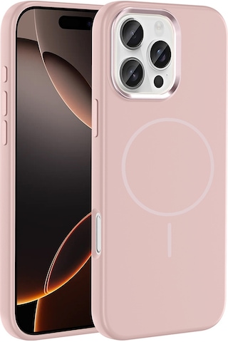 Apple Uyumlu iPhone 16 Pro Kılıf M-safe Şarj Özellikli Metal Kamera Çerçeveli Zore Edi Silikon Kapak Rose Gold