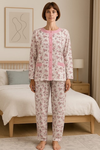 Aysun Tekstil Pamuklu Kumaştan Geniş Kesim Öndem Komple Açık Kadın Pijama Takım