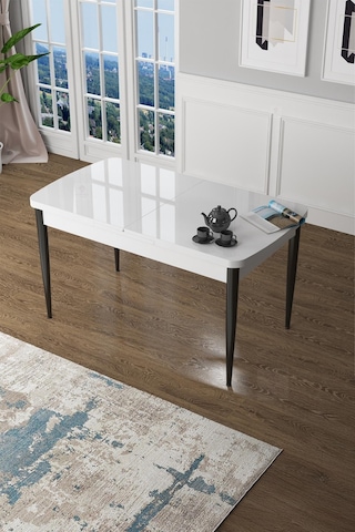 Canisa Zen Serisi 80x132 Mdf Açılabilir Beyaz Üst Tabla Siyak Ayak Masa Masa Beyaz Ayak Siyah