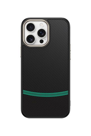Mobilteam Apple Uyumlu iPhone 14 Pro Max Kılıf M-safe Şarj Özellikli Karbon Fiber Görünümlü Antina Siyah-yeşil