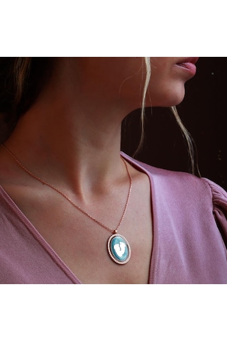 Bebek Ayak İzi Mine İşli Rose Gold Kaplama Gümüş Kolye Gümüş