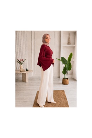 Unika Boutique Kadın Geniş Kol Belden Oturtmalı Bluz Bordo
