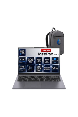 Lenovo IdeaPad Slim 3 16IRH10 83K20077TRRNP06 i5-13420H 16 GB 1 TB SSD 16'' W11P Dizüstü Bilgisayar
