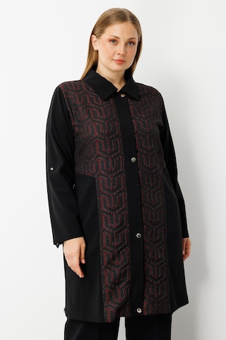 Moda İlgi Kadın Büyük Beden Ön Kapama Çıtçıtlı Fermuarlı Gofre Kumaş Tunik 0017 Bordo Bordo