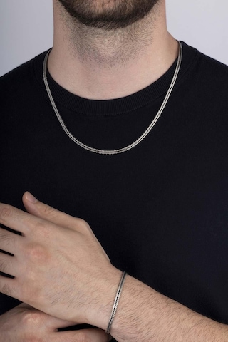 Gümüş Pazarım Tilki Kuyruğu 925 Ayar Gümüş Erkek Zincir Bileklik Kolye Kombini Çok Renkli