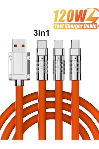 Realme Uyumlu Typce Usb Hızlı Şarj Çoklu Hızlı Şarj Kablosu 3in1 Turuncu 1