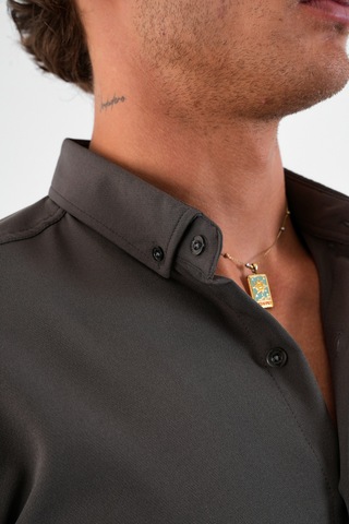 Redline Flex Slim Fit Yumuşak Kolay Ütü Nefes Alan Erkek Gömlek Füme