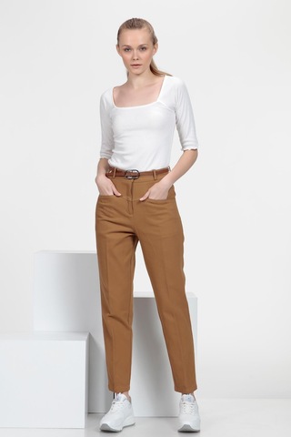 Cigarette Fit Pantolon Koyu Camel