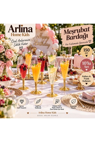 Gold Taban Detaylı 150 Cc Plastik Meşrubat Bardağı 10 Lu Set Beyaz