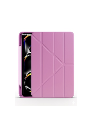 Apple Uyumlu iPad Pro 11 Inç 2024 M4 Kılıf Kalem Şarj Bölmeli Stadlı Uyku Modlu Arkası Silikon Akıllı Case