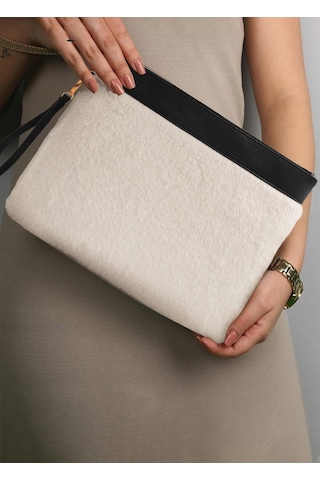 The Mia Peluş Clutch Çanta Beyaz 26x33 CM Beyaz
