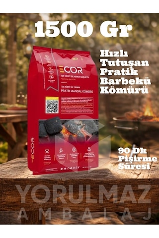 Tek Kibrit Ecor Mangal Kömürü 1,5 Kg Hızlı Tutuşan, Uzun Süre Yanan Kaliteli Kömür Tek Kibrit Ecor Mangal Kömürü 1,5 Kg Hızlı Tutuşan, Uzun Süre Yanan Kaliteli Kömür
