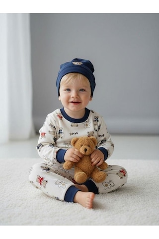 Zekids Erkek Çocuk Ayıcık Desenli Pamuklu Pijama Takım 6-9 Ay 9 Yaş Aralığı -16845 Renklı