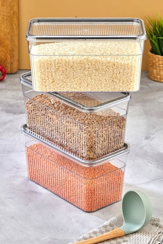 3 Parça Contalı Ve Sızdırmaz Kapaklı Saklama Kabı Seti Buzdolabı Ve Kuru Gıda Uyumlu 3x3600 Ml Şeffaf