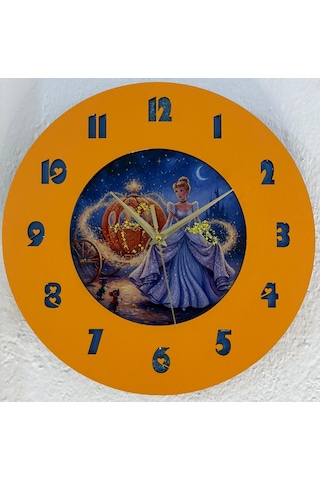 Kişiye Özel İsimli Çocuk Odası Duvar Saati Epoksi Dolgulu 35 Cm Masallar Serisi Turuncu - Mavi