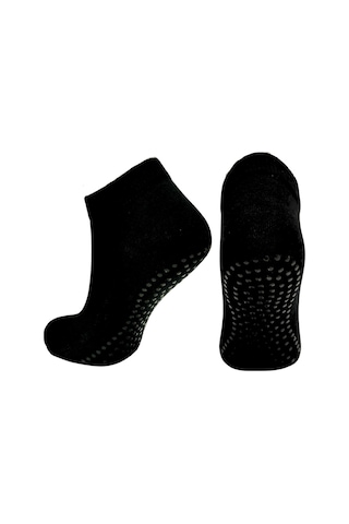 Tek Çift Likralı Kaymaz Taban Abs Silikon Baskılı Yoga Fitness Pilates ve Hac Umre Tavaf Kadın Çorap Siyah