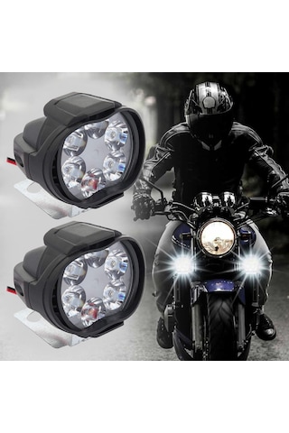 2 Adet Motosiklet Scooter Led Sis Farı Çakar Ve Sabit Mod 6 Ledli Beyaaz