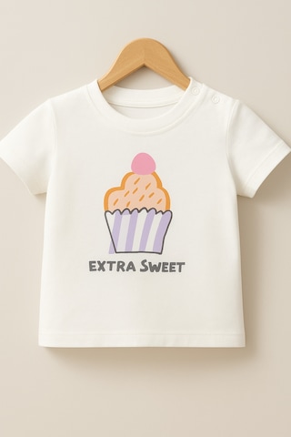 %100 Pamuklu Extra Sweet T-shirt Ekru