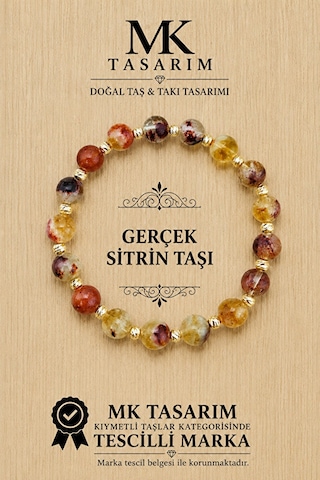 Gerçek Sitrin Bileklik Mk.7000.836- Rahatlık-dinginlik-enerji- Stres Bilekliği Çok Renkli