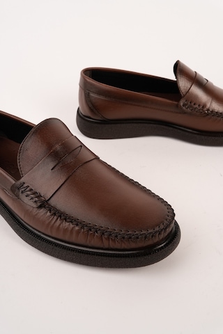 Muggo Gentz Hakiki Deri Rahat Taban Erkek Günlük Klasik Loafer Ayakkabı Kahverengi
