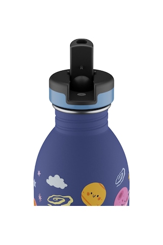 Kids Bottle Space Friends Pipetli Paslanmaz Çelik Çocuk Su Matarası 500 Ml Mor