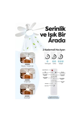 6 Kanatlı 3 Kademeli Led Aydınlatmalı Uzaktan Kumandalı Tavan Vantilatörü