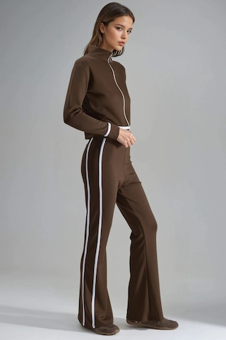 Hiccup Modal Dokulu Fermuarlı Sweatshirt Ve İspanyol Paça Pantolon İkili Takım Berşan Collection Kahve Kahvesi