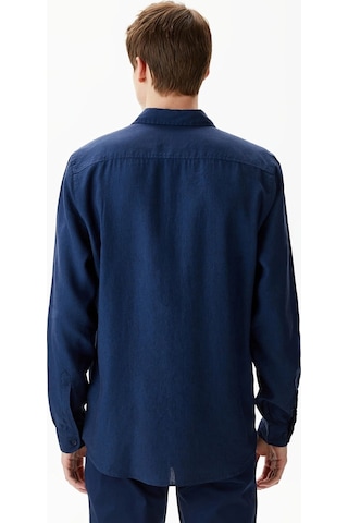 Lacoste Men's Regular Fit Button-down Collar Linen Shirt Erkek Düğmeli Yaka Keten Gömlek Lacivert