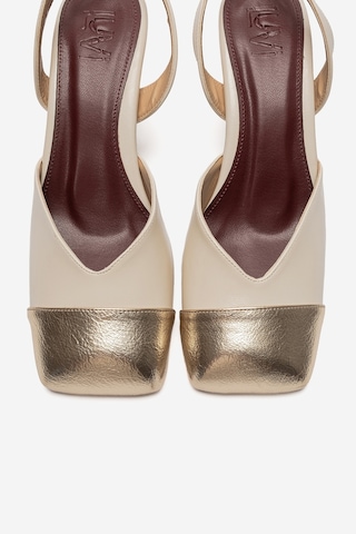 Luvi Shoes Maruelle Ekru Altın Kadın Topuklu Ayakkabı