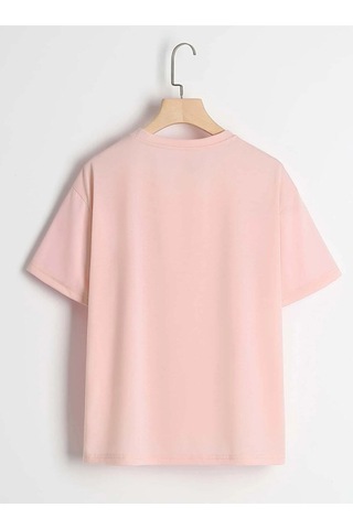 Flood Of Style Unisex Pembe Robotik Ayıcık Baskılı Oversize Bisiklet Yaka T-shirt