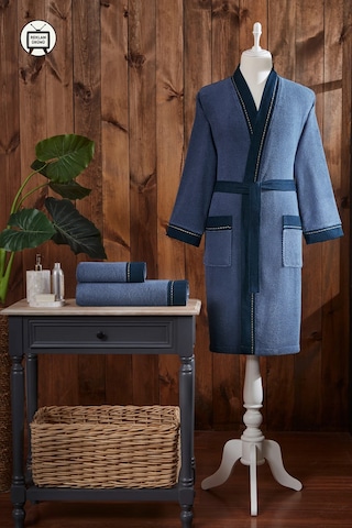 Özdilek Oregon Maskülen Nakışlı Denim Kimono Bornoz Xl - Lacivert Lacivert