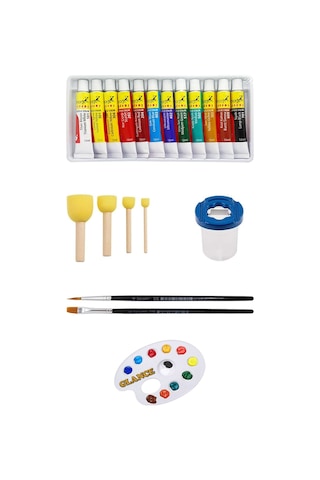 Fanart Academy Akrilik Boya Seti 12 Renk X 12ml Pon Pon Fırça Seti 4'lü Su Kabı Palet Fanart Academy Akrilik Boya Seti 12 Renk X 12ml Pon Pon Fırça Seti 4'lü Su Kabı Palet