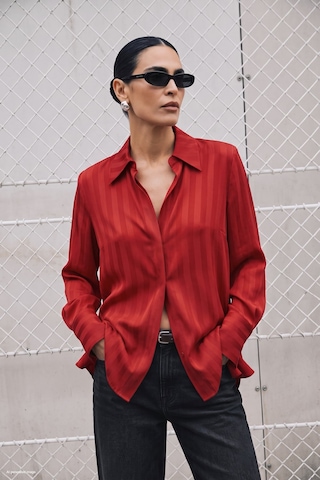 Sateen Çizgi Desenli Gömlek - Kırmızı-137922