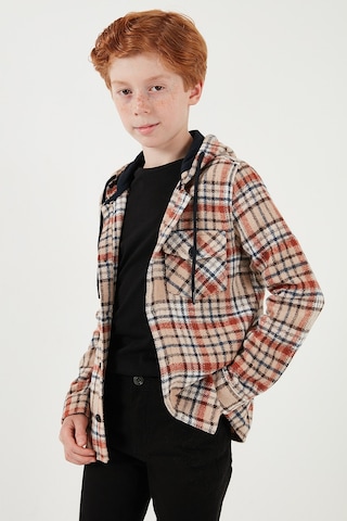 Lela Kapüşonlu Çift Cepli Ekoseli Kışlık Oduncu Erkek Çocuk Gömlek Cf24W81778 Bej-Taba