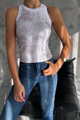 Balenbi Kadın Sim Baskılı Kolsuz Kaşkorse Body 1065 Beyaz 2
