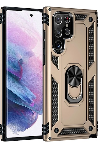 Newface Samsung Galaxy Uyumlu S21 Ultra Kılıf Sofya Yüzüklü Silikon Kapak Semeglbl - 27 - Gold