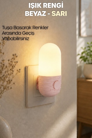 Gece Lambası Elips Tip 2 Mod Sarı-beyaz Işık Tuşlu Koridor Hol Işığı Uyuma Işığı Pembe K7064