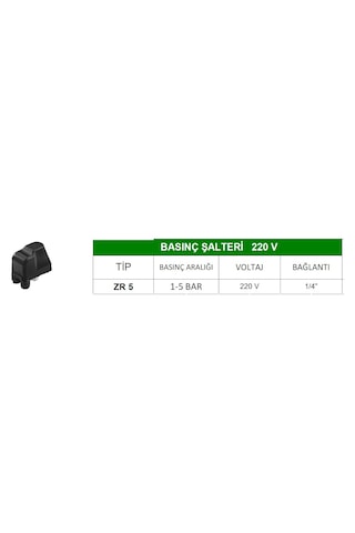 Hidrafor Basınç Şalteri 1-5 Bar 1/4" 220V