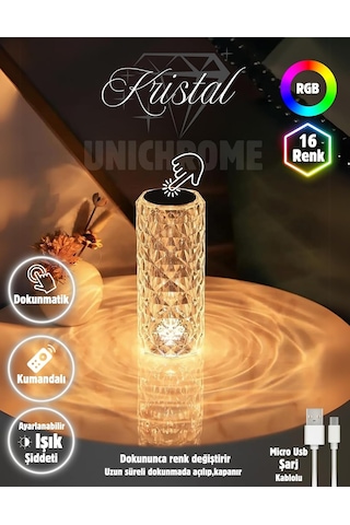 Kristal Elmas Led Dokunmatik Sensör Usb Şarjlı Masa Lambası Rgb Gece Lambası Diğer