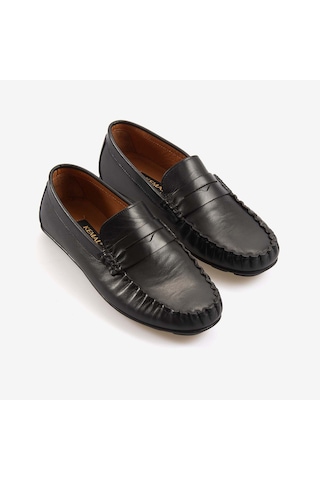Kemal Tanca Erkek Hakiki Deri Bağcıksız Kauçuk Tabanlı Loafer A9408 Siyah