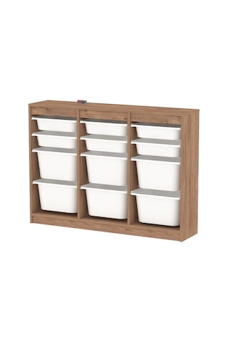 12 Sepetli Dolap Çok Amaçlı Dolap Oyuncak Dolabı Lara Çam Kahverengi