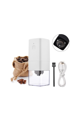 Ranyeek Usb Şarjlı Mini Kahve Değirmeni - Ayarlanabilir Ebatlı, Hızlı Öğütme, Taşınabilir, İç Batarya, Beyaz Beyaz