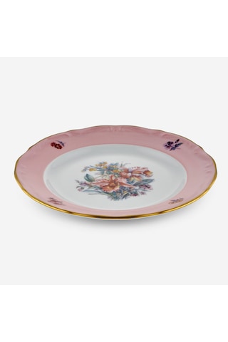 Çiçekli Pembe Porselen Pasta Tabağı 19 Cm