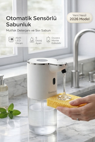 Otomatik Sensörlü Mutfak Deterjan-sıvı Sabunluk - Duvara Monte - P18s Model Beyaz