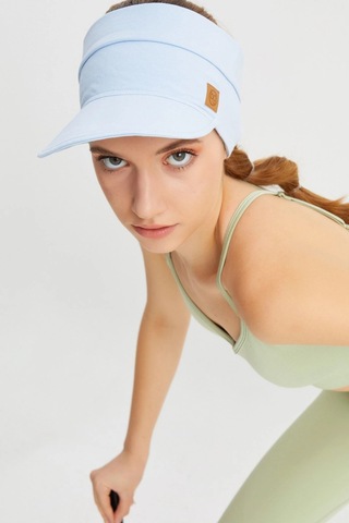 Butikgiz Kadın Uv Korumalı Katlanabilir Üstü Açık Yumuşak Siperli %100 Pamuklu Penye Tenis Vizör Şapka Bebe Mavi